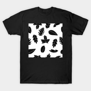 Leaves Pattern - Black and White T-Shirt